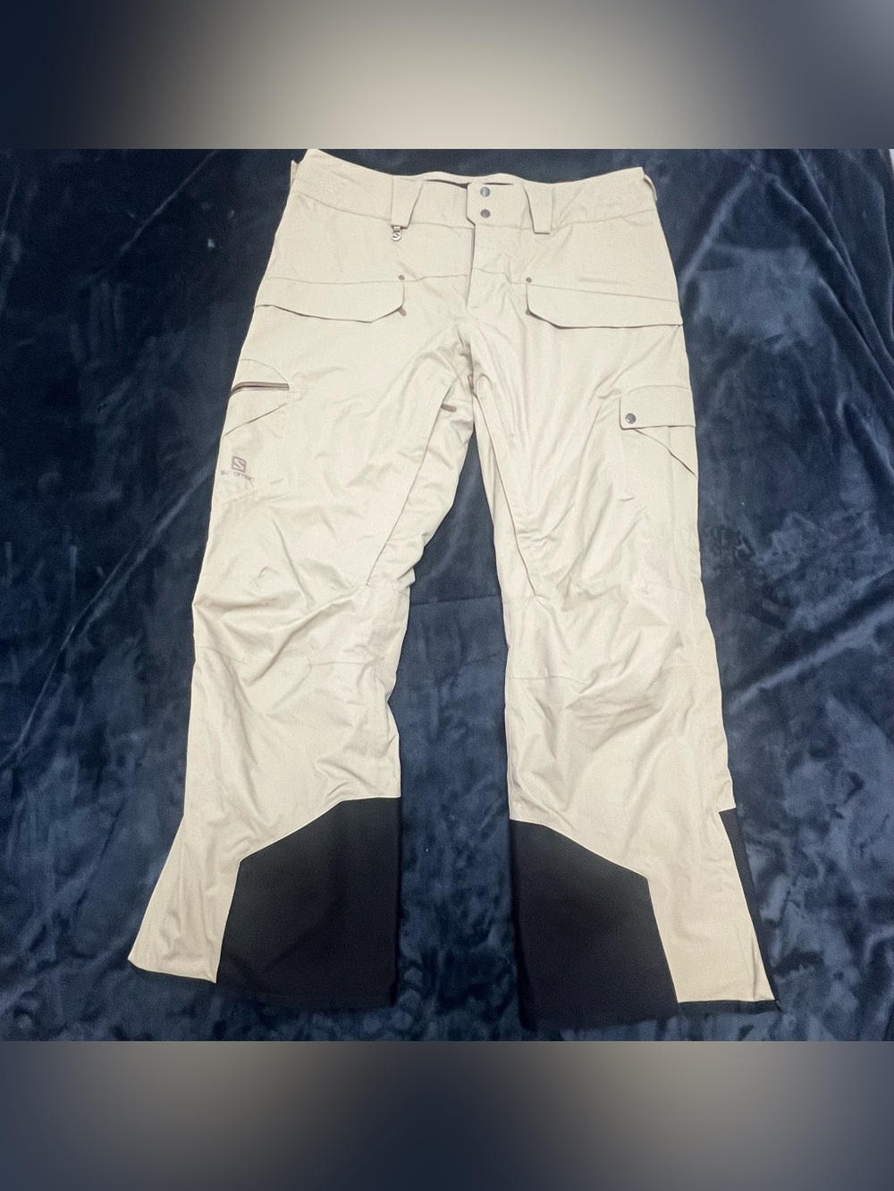 Salomon Beige Cargo Snow Pants with Black Cuff Reinforcement